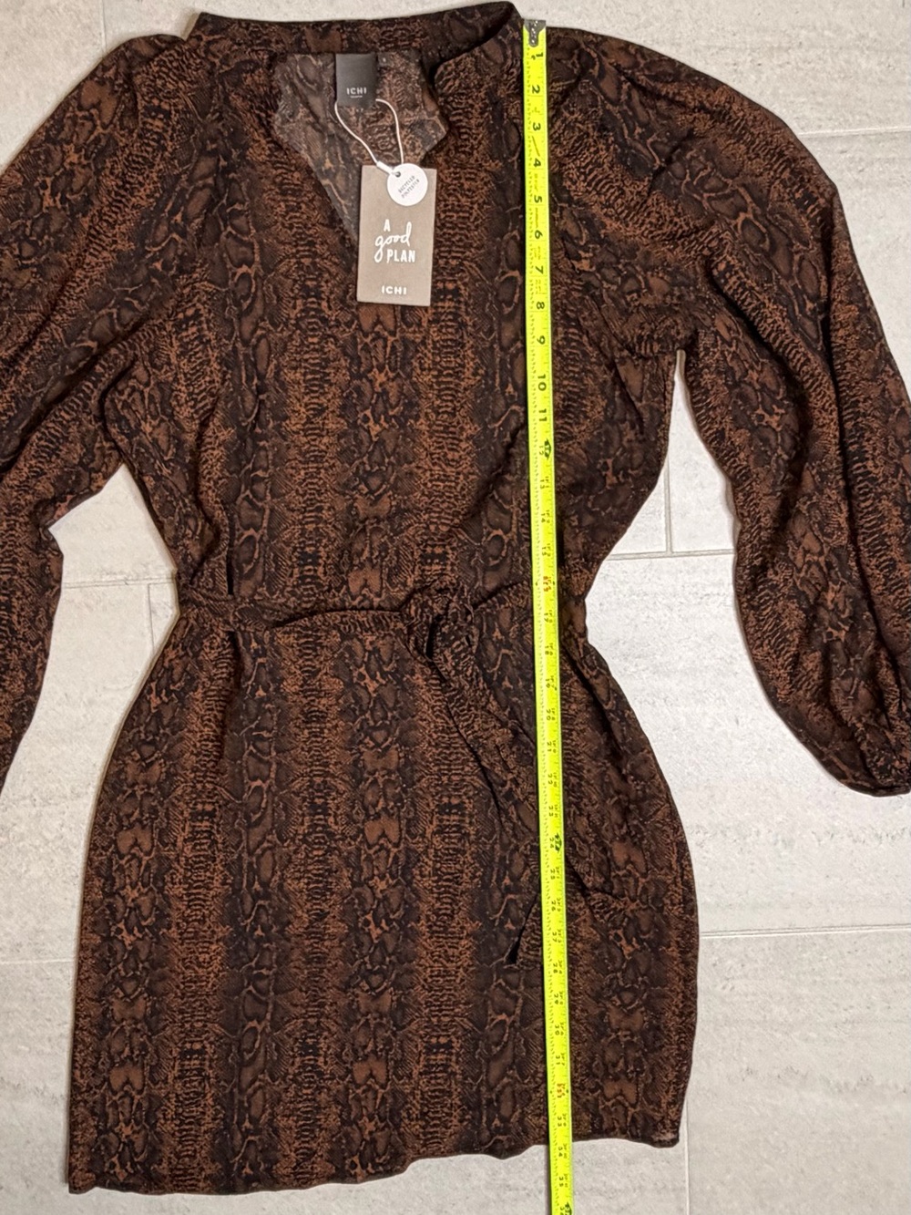 💛2 for 20-ICHI Snake Print Tie Waist Long Sleeve Dress Size Small NWT - Picture 10 of 14